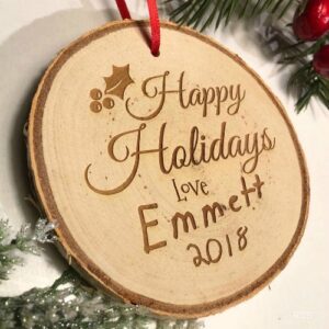 Rustic birch ornament personalized with handwriting from your child.