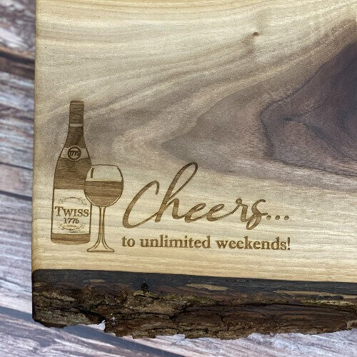 Personalized cheese boards engraved to celebrate a retirement.